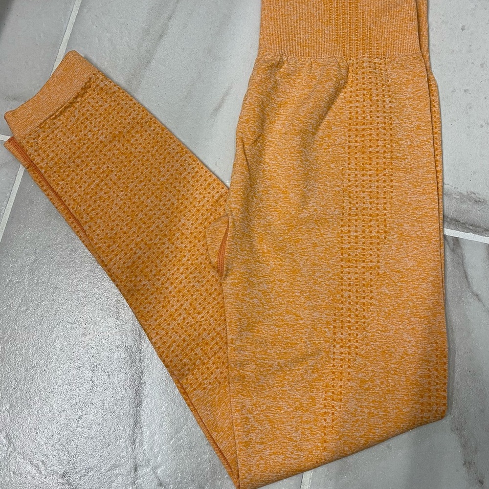 Orange off brand gymshark seamless leggings